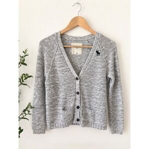 Abercrombie Kids Girls-Unisex Relaxed layering Cardigan Gray Knit Cozy Preppy M
